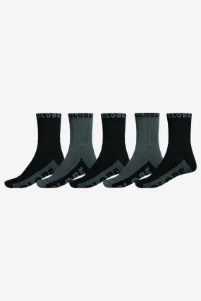 Black/Grey Crew Sock 5 Pack - Black