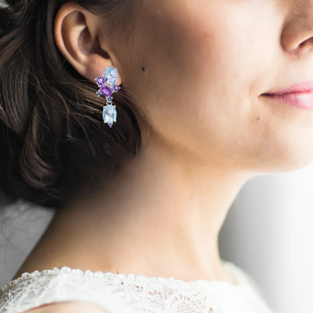 Blue Topaz and Amethyst Statement Earrings