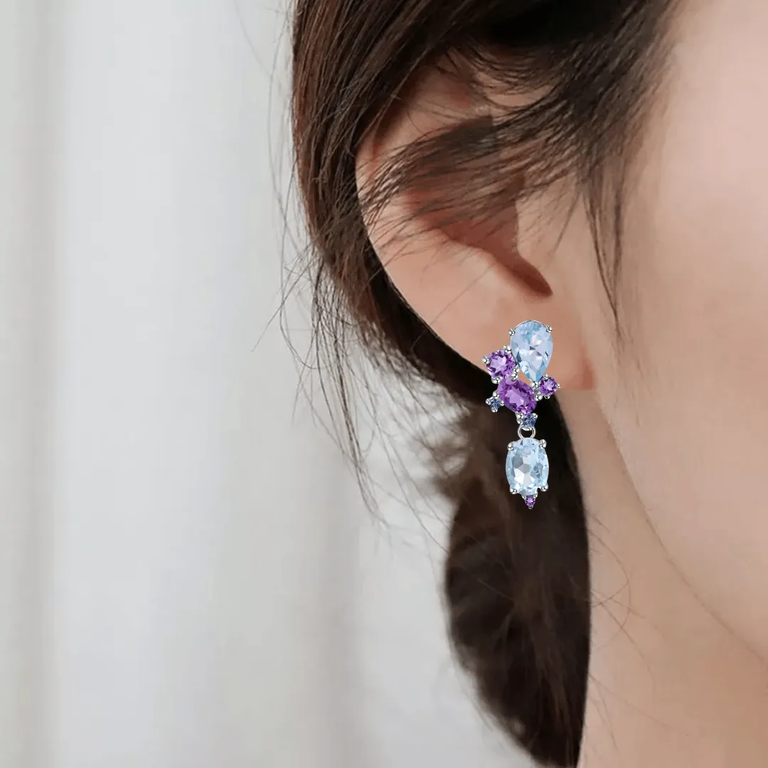 Blue Topaz and Amethyst Statement Earrings