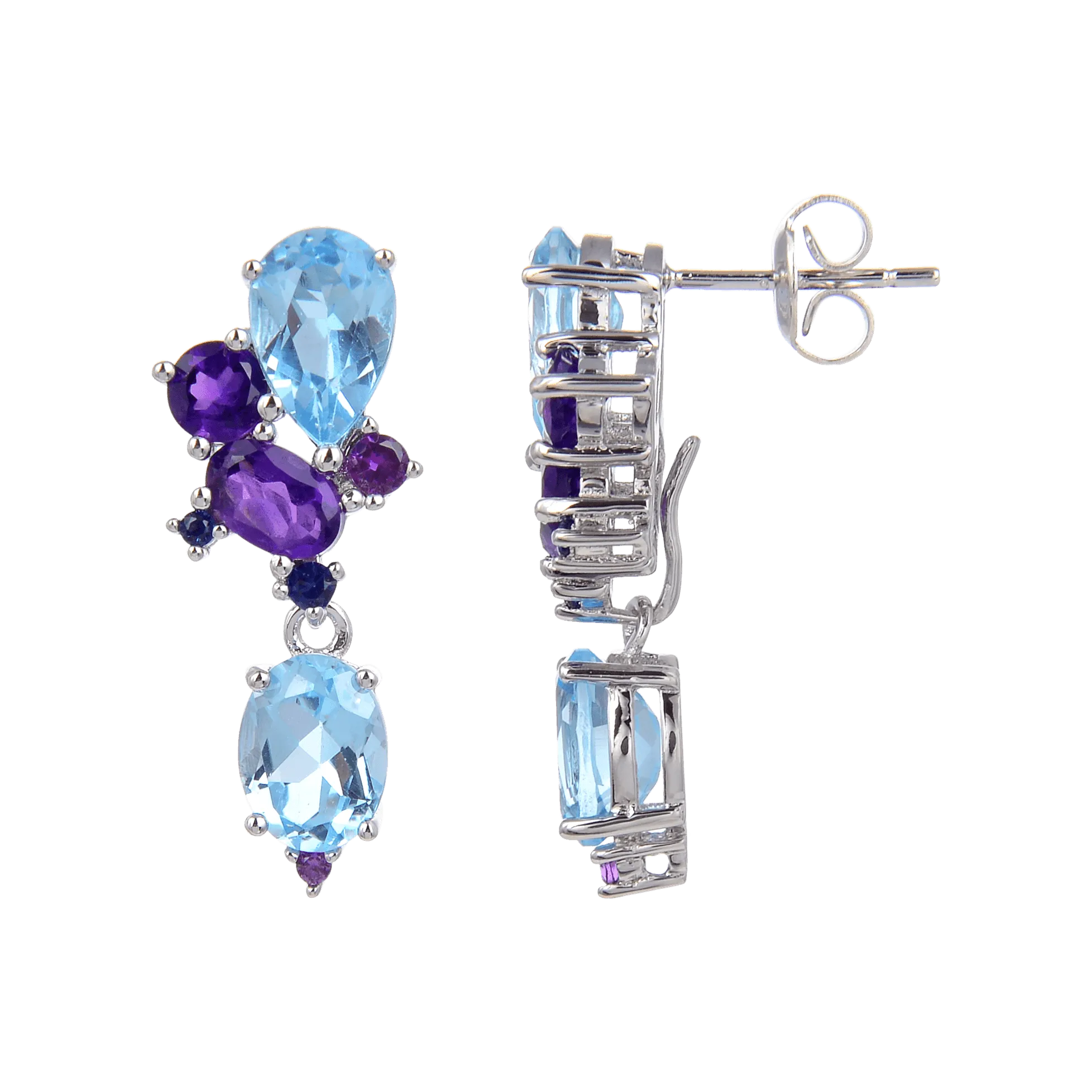 Blue Topaz and Amethyst Statement Earrings