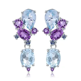 Blue Topaz and Amethyst Statement Earrings