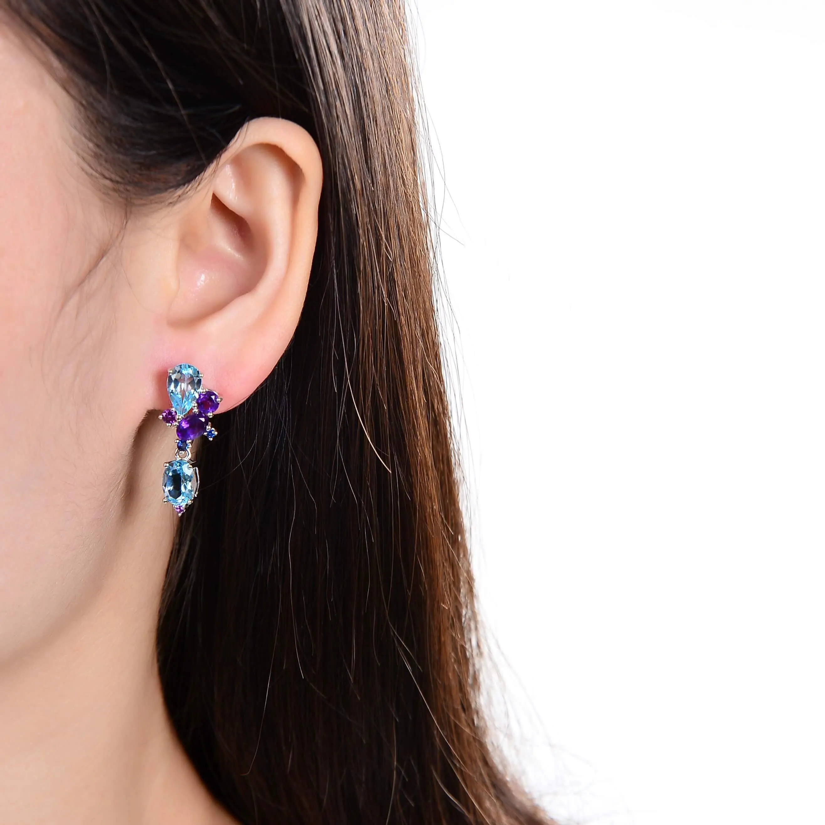 Blue Topaz and Amethyst Statement Earrings