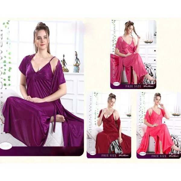 Bridal Long Silk Nighty Stylish Long Nightwear Gown For Women