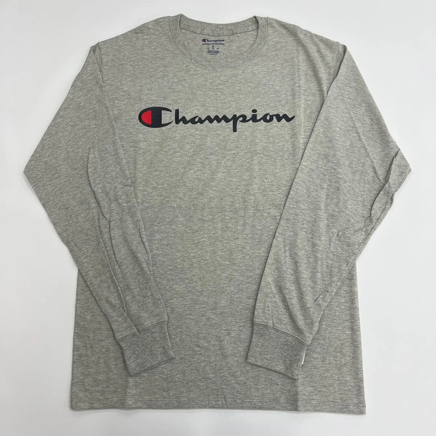 Champion Men's Long Sleeve Script Logo T-Shirt - H Grey