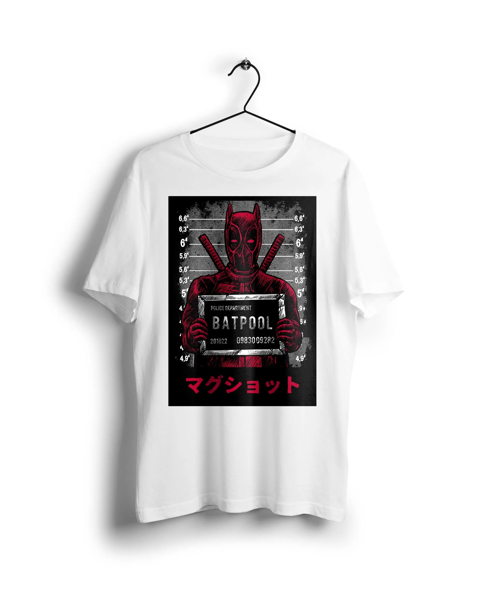 Deadpool vs Batman mugshot - Digital Graphics Basic T-shirt White