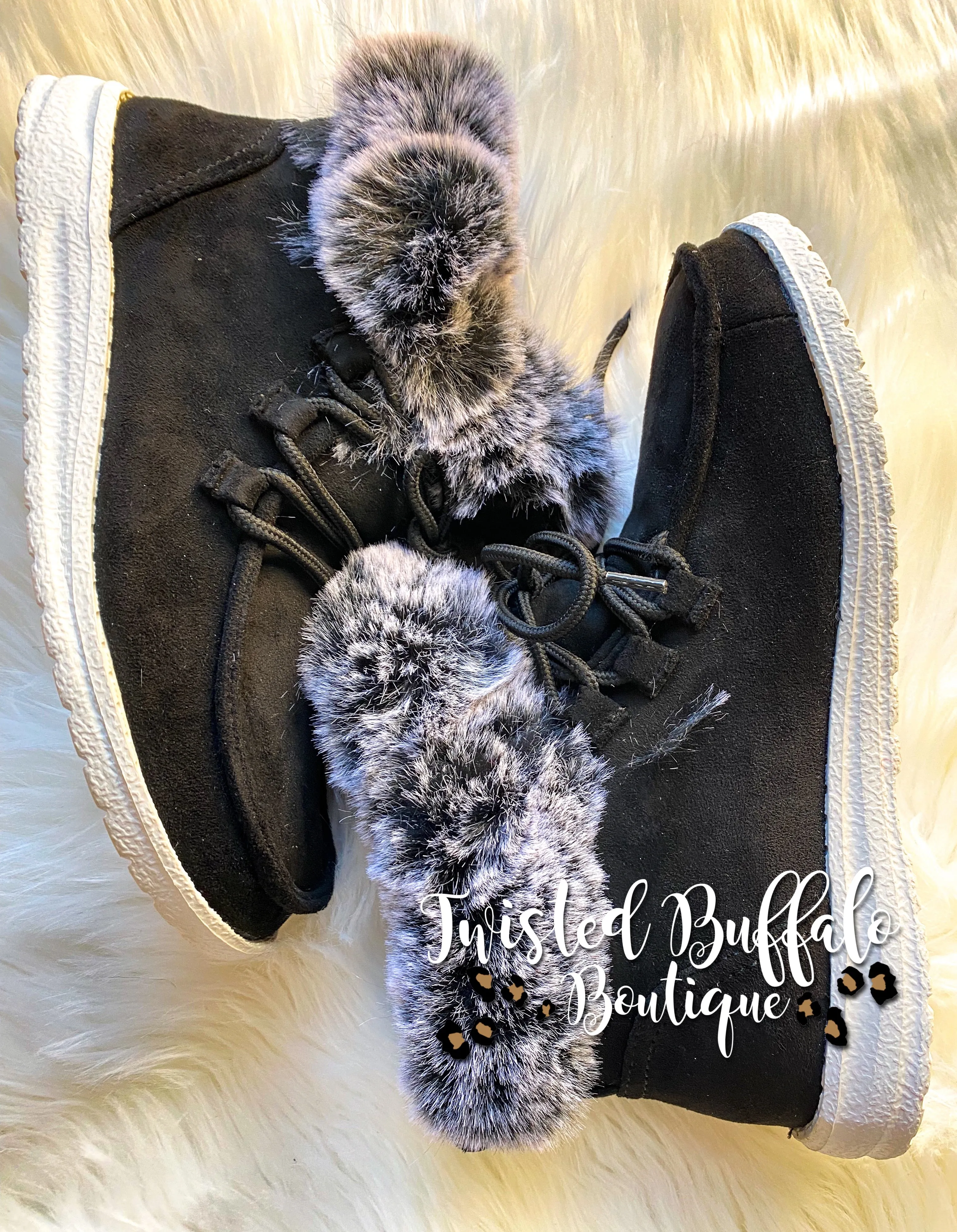 {FARREN} Gypsy Jazz BLACK ODEME Flip/Snap Top Fuzzy Slip On Shoes