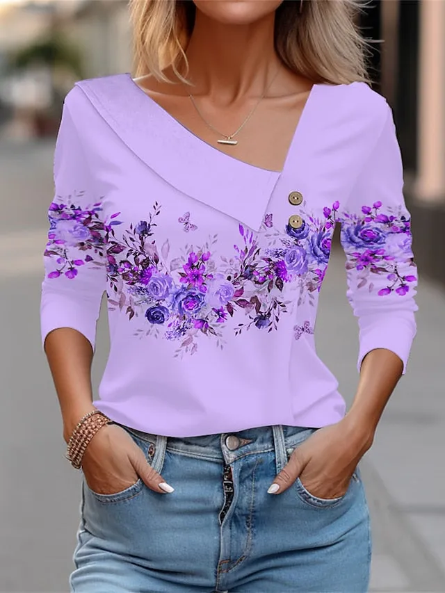 Floral Print Long Sleeve Women's T-shirt