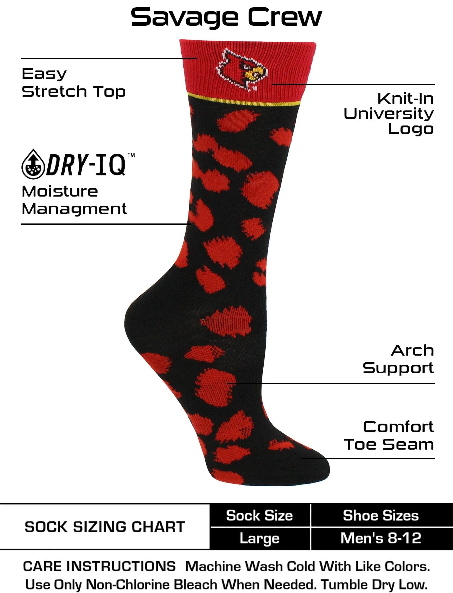 Louisville Cardinals Socks Womens Savage Crew Socks