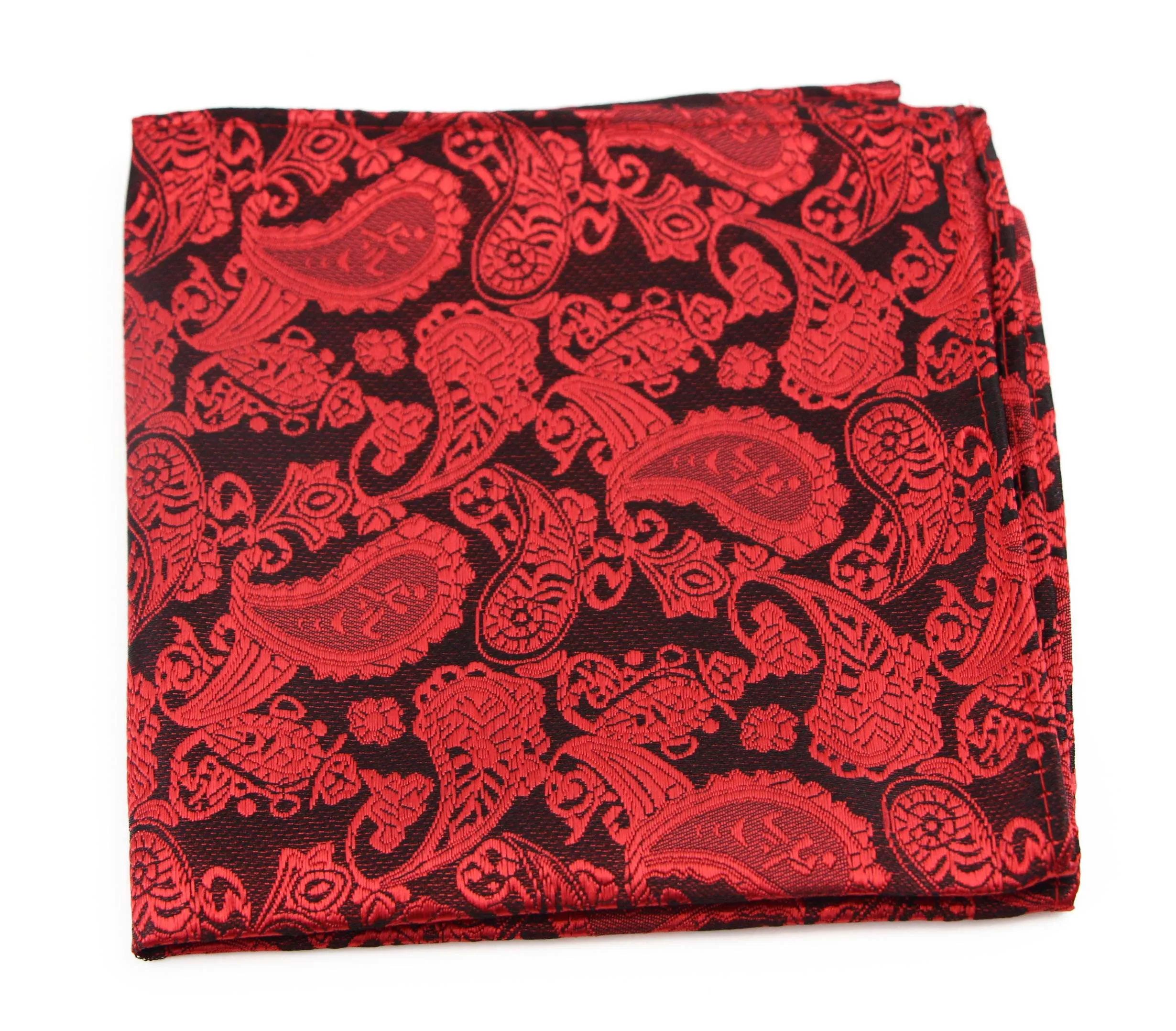 Mens Red & Black Paisley Silk Pocket Square