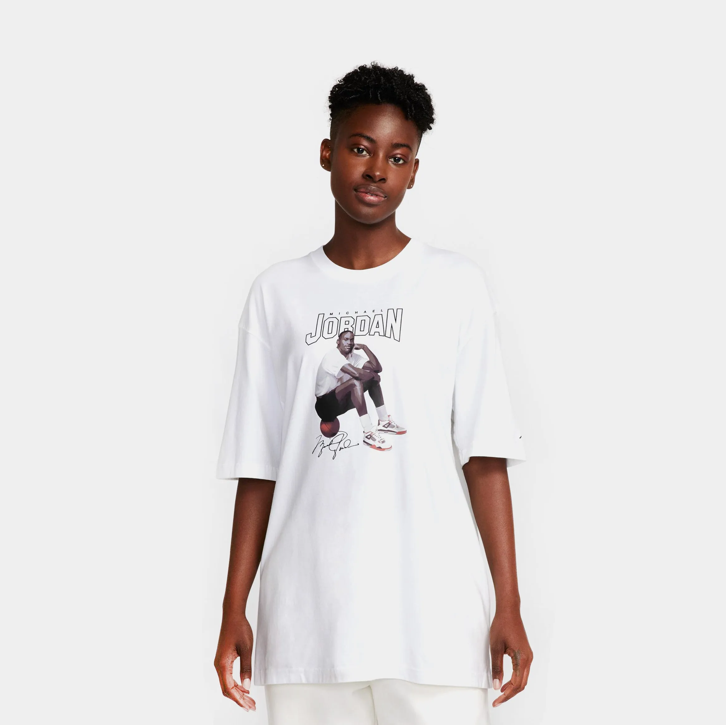 Michael Jordan Graphic Womens Short Sleeve Shirt (White)