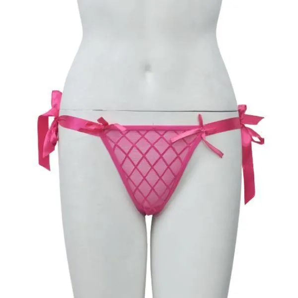 Net & Lace Tie-up Thong G-String Pantyn For Women