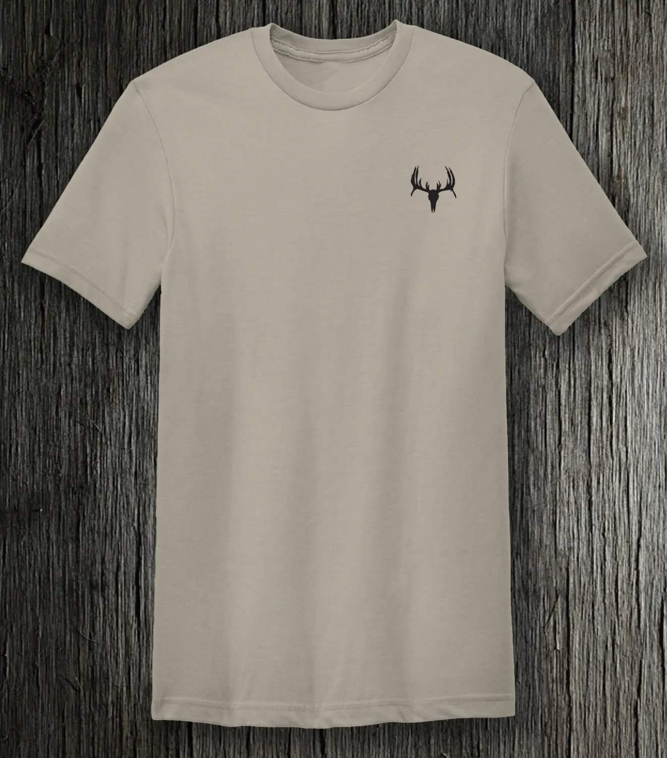 Premium Slate Super Soft Tee: 60% Cotton, 40% Polyester with Camouflage Deer Design