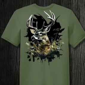 Premium Slate Super Soft Tee: 60% Cotton, 40% Polyester with Camouflage Deer Design