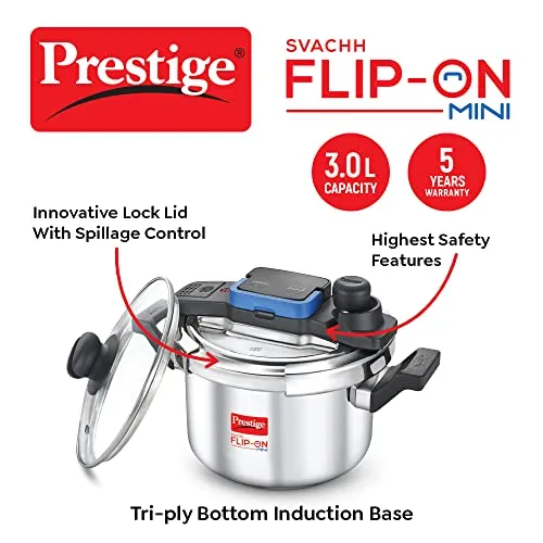 Prestige Svachh FLIP-ON MiniSS Pressure Cooker 18 cm-3 L with Glass Lid