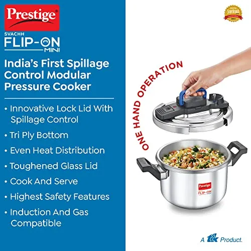 Prestige Svachh FLIP-ON MiniSS Pressure Cooker 18 cm-3 L with Glass Lid