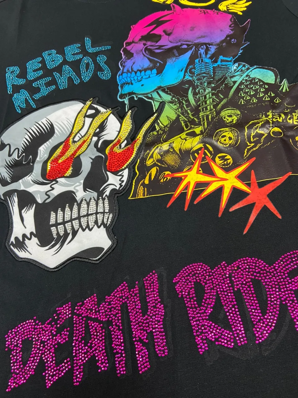 REBELMINDS Colorful Skull Death Rider Graphic T-Shirt