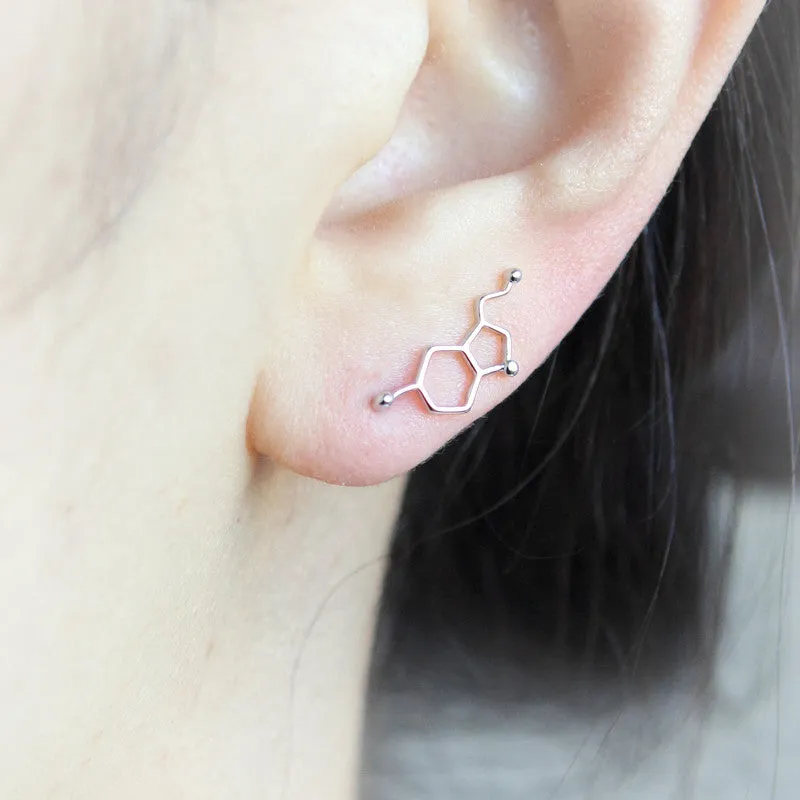 Serotonin Molecule Ear Climber / gold, silver