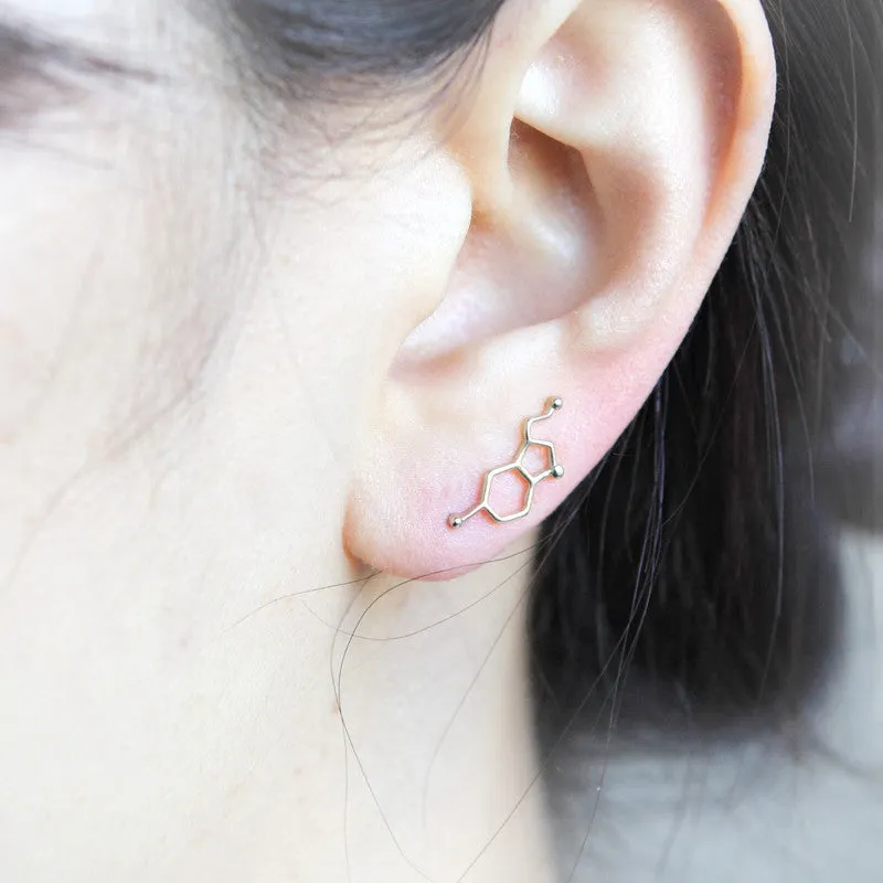 Serotonin Molecule Ear Climber / gold, silver