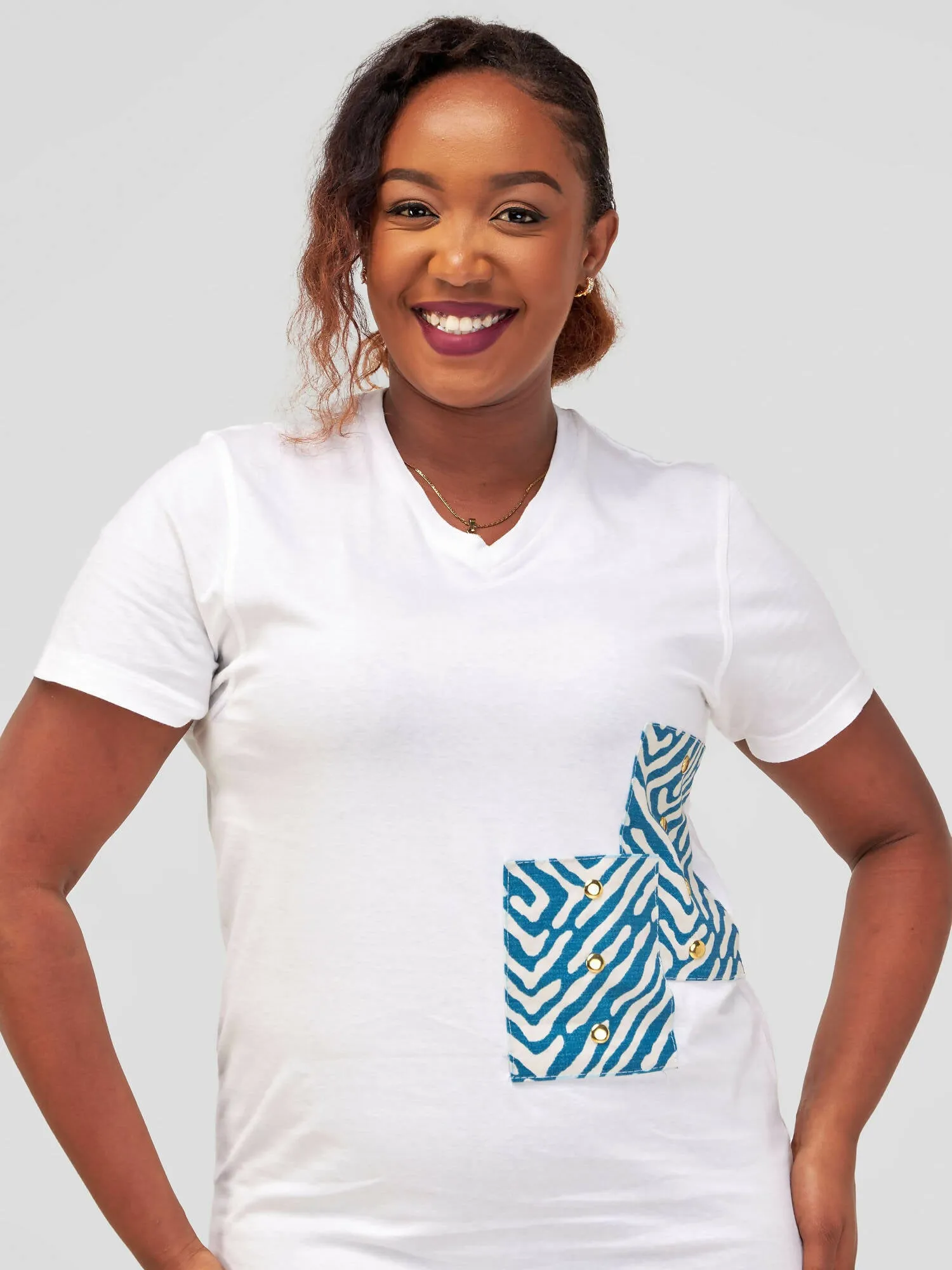 Vazi Afriq Cotton Jersey Blue - patched Dress - White